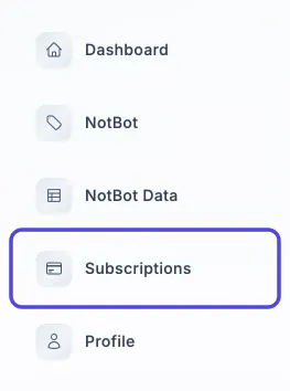 The menu on the left side of the website, with Subscriptions circled.