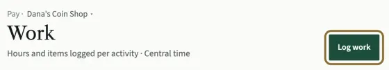 The top of the Work page with the Log work button circled.