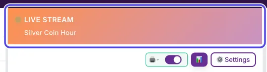 The orange bar at the top of the NotBot panel, circled. It says LIVE STREAM and the show name Silver Coin Hour.