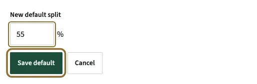 The New default split box with 55 typed in it and the Save default button circled.