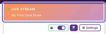 The top of the NotBot panel. It says LIVE STREAM with the show name My First Card Show underneath, and it is circled.