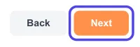 The bottom right corner of the Getting Started window, with the orange Next button circled and the grey Back button beside it.