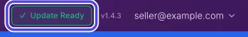 The green Update Ready button in the top bar circled, next to the version number and the account email.