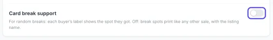 The During a show box on the Show behavior page, with the switch next to Card break support circled. The switch is off.