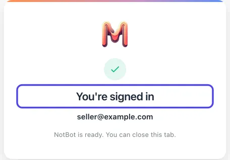 The web page that says You're signed in, with the account email address underneath.