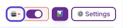 The top of the NotBot panel with the red printer button circled, next to the purple auto-print switch and the Settings button.