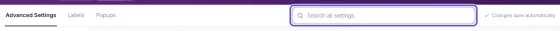 Advanced Settings opened from Search Settings…, with the cursor in the Search all settings box, which is circled.