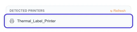 The Detected Printers list with the Thermal_Label_Printer row circled.
