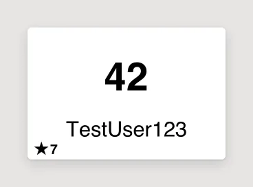 The test buyer label NotBot printed, a 2 by 3 inch label showing the number 42, the username TestUser123 under it, and a star with the number 7 in the bottom left corner.