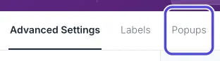 The three tabs at the top of the Customize page, with Popups circled.