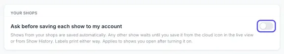 The Ask before saving each show to my account switch, circled, with its explanation underneath.