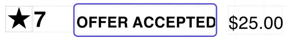 The bottom of the label now reading OFFER ACCEPTED next to the price $25.00.