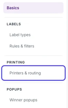 The Advanced Settings list on the left with Printers & routing circled.