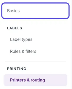 The list of Advanced Settings pages, with Basics at the top circled.